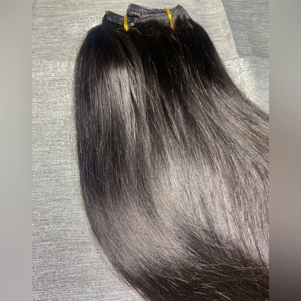 Natural Black Double Weft Clip In Remy Extensions 100% Human Hair #1B  8Pcs 120g